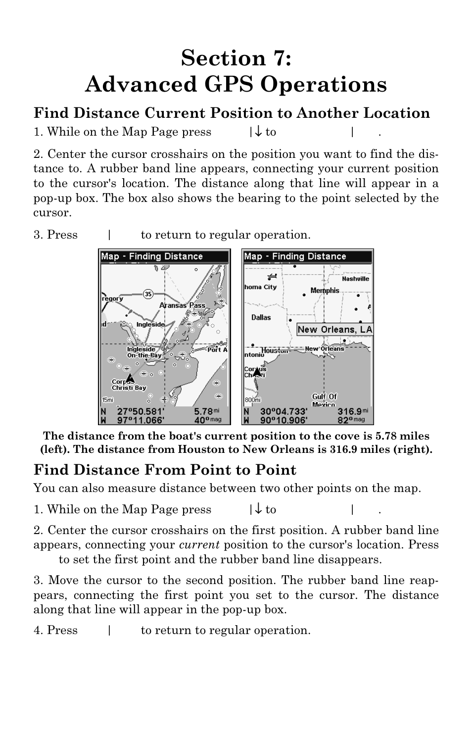 Find distance current position to another location, Find distance from point to point | Eagle Electronics FishElite User Manual | Page 127 / 196