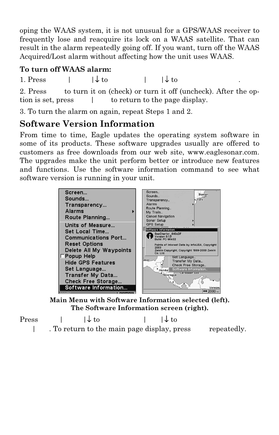 Software version information | Eagle Electronics FishElite User Manual | Page 163 / 196