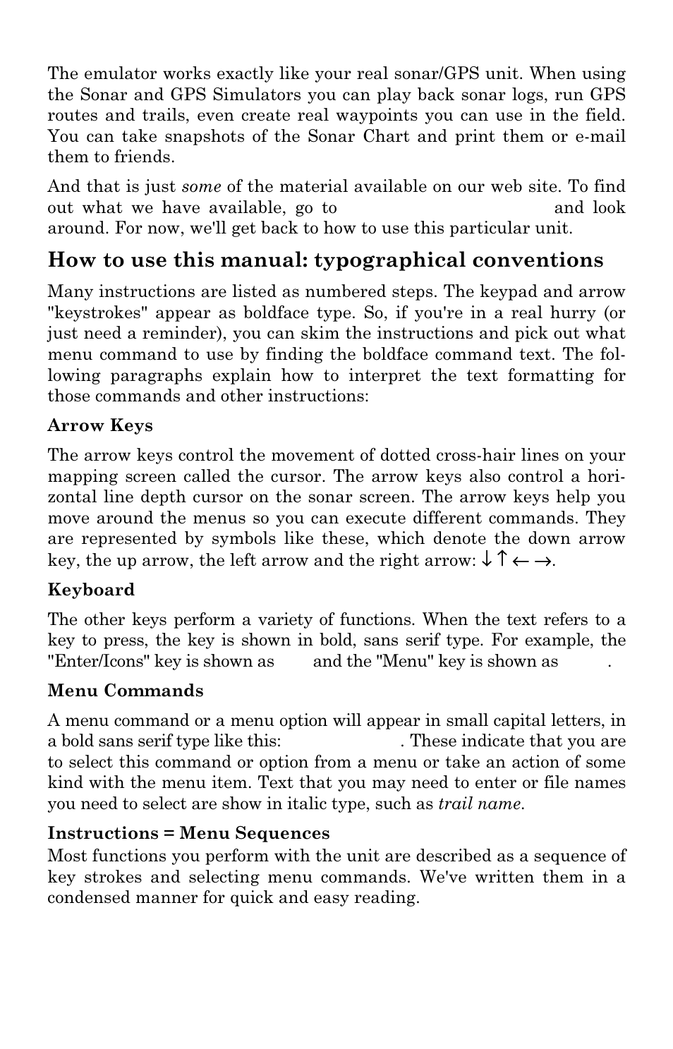 How to use this manual: typographical conventions | Eagle Electronics FishElite User Manual | Page 19 / 196