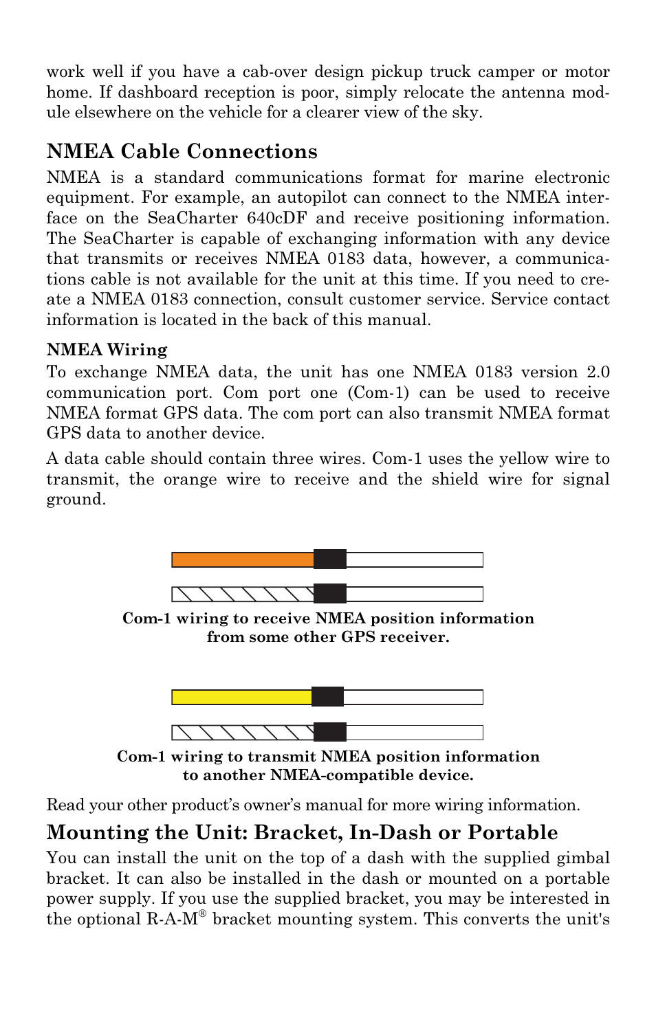 Nmea cable connections, Mounting the unit: bracket, in-dash or portable | Eagle Electronics FishElite User Manual | Page 41 / 196