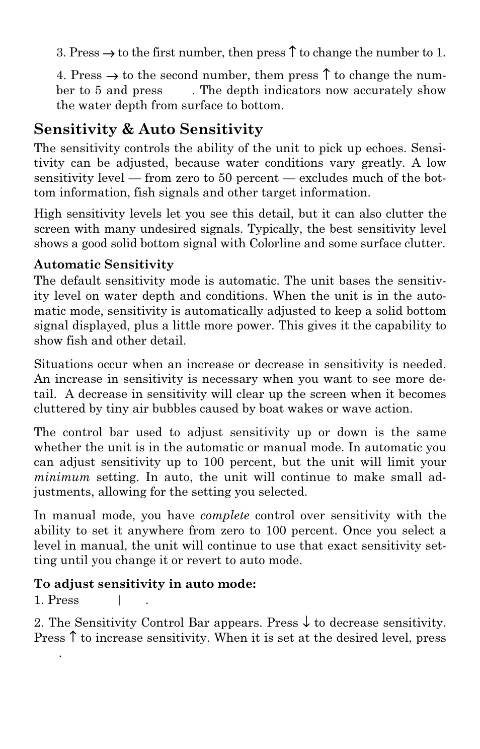 Sensitivity & auto sensitivity | Eagle Electronics FishElite User Manual | Page 81 / 196