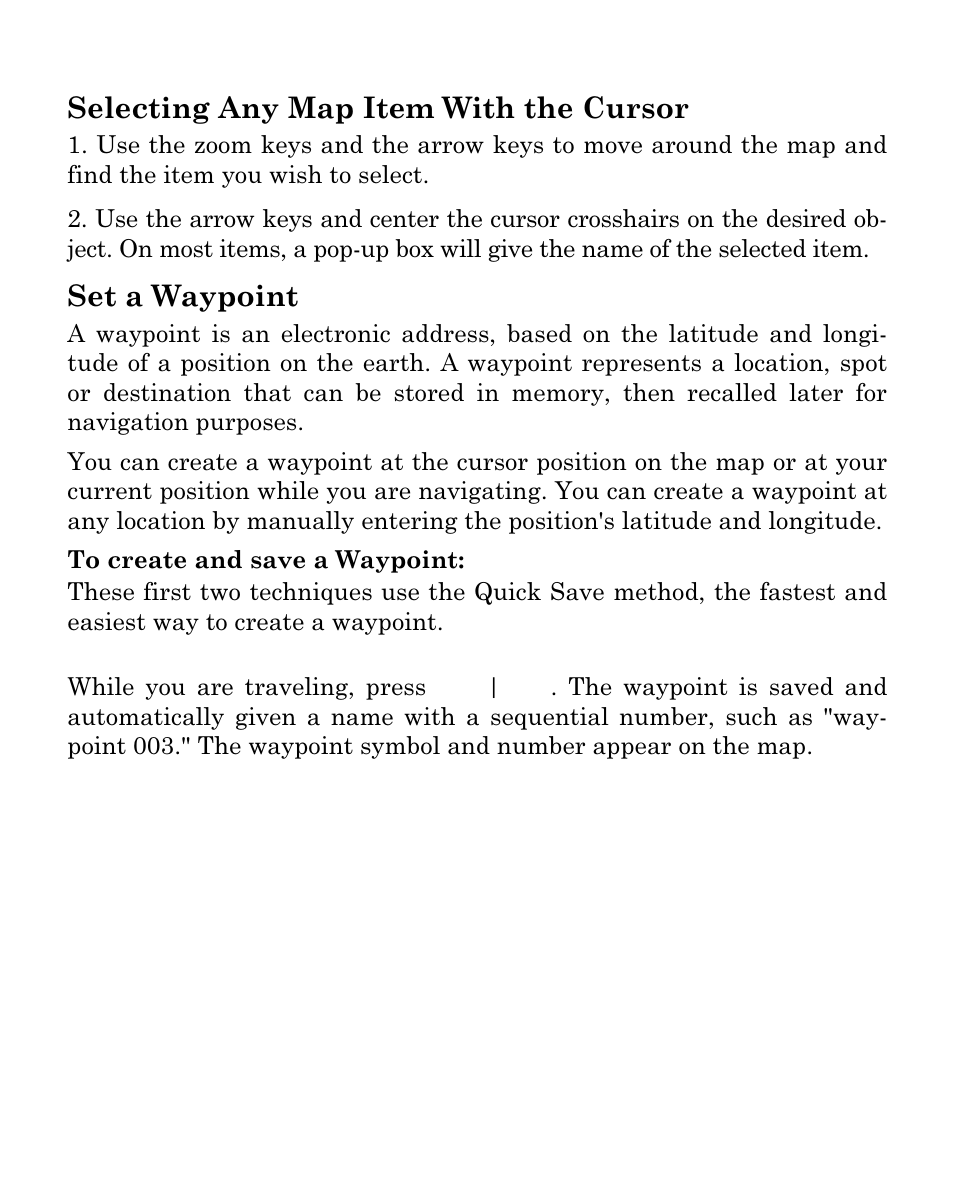 Selecting any map item with the cursor, Set a waypoint | Eagle Electronics Cuda 250i User Manual | Page 110 / 172