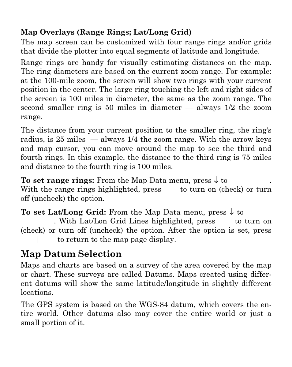 Map datum selection | Eagle Electronics Cuda 250i User Manual | Page 150 / 172