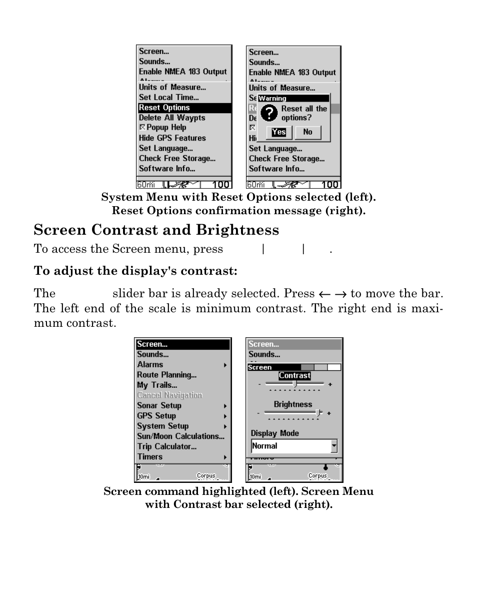 Screen contrast and brightness | Eagle Electronics Cuda 250i User Manual | Page 157 / 172