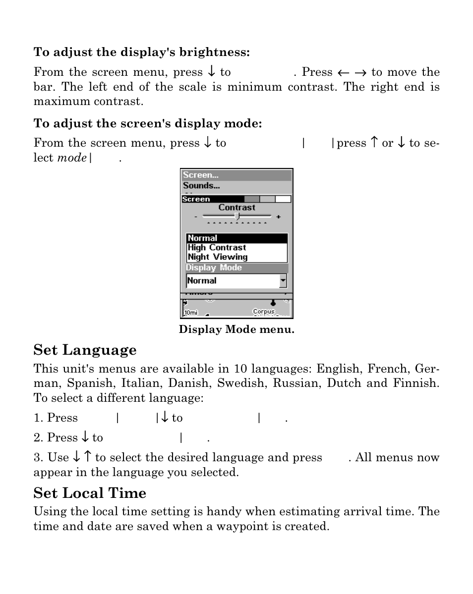 Set language, Set local time | Eagle Electronics Cuda 250i User Manual | Page 158 / 172