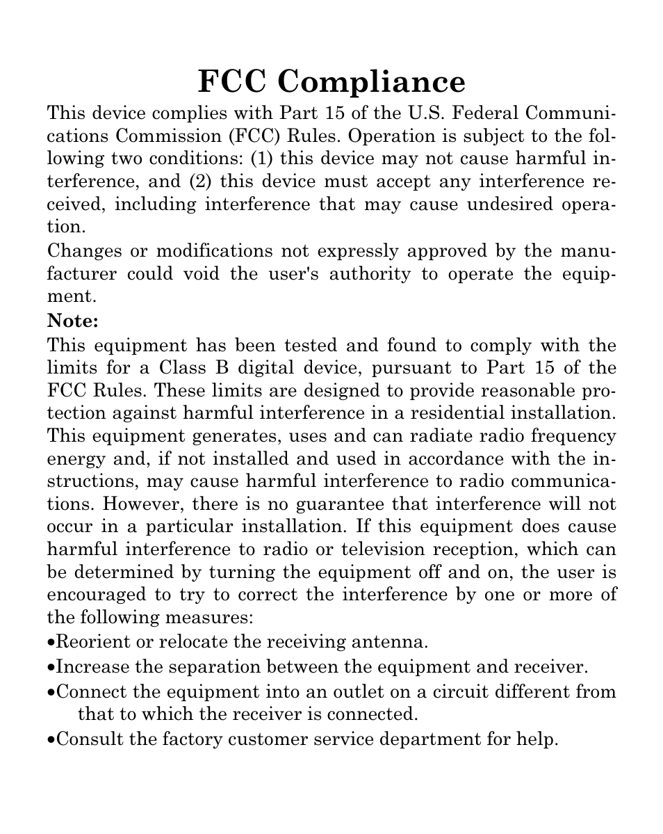 Fcc compliance | Eagle Electronics Cuda 250i User Manual | Page 166 / 172