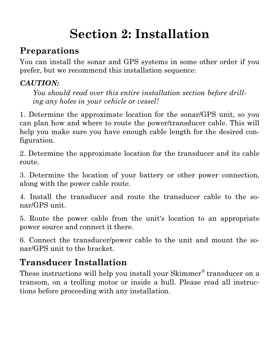 Preparations, Transducer installation | Eagle Electronics Cuda 250i User Manual | Page 21 / 172