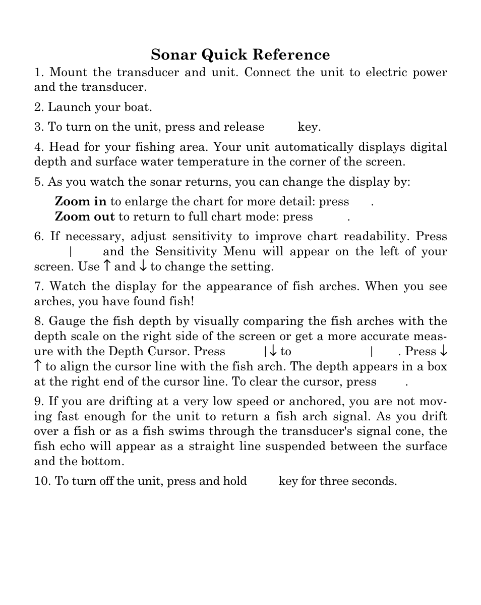 Sonar quick reference | Eagle Electronics Cuda 250i User Manual | Page 58 / 172