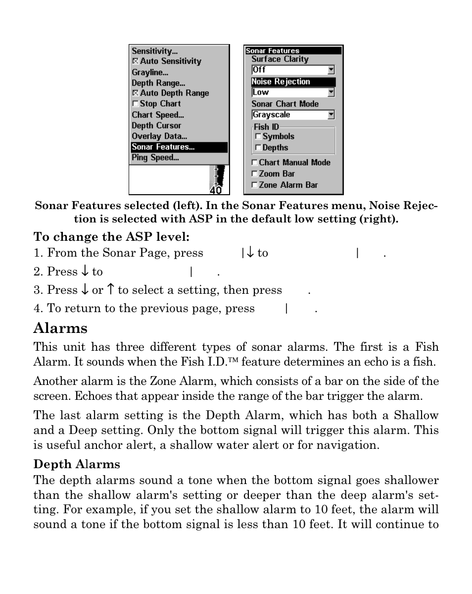 Alarms | Eagle Electronics Cuda 250i User Manual | Page 66 / 172