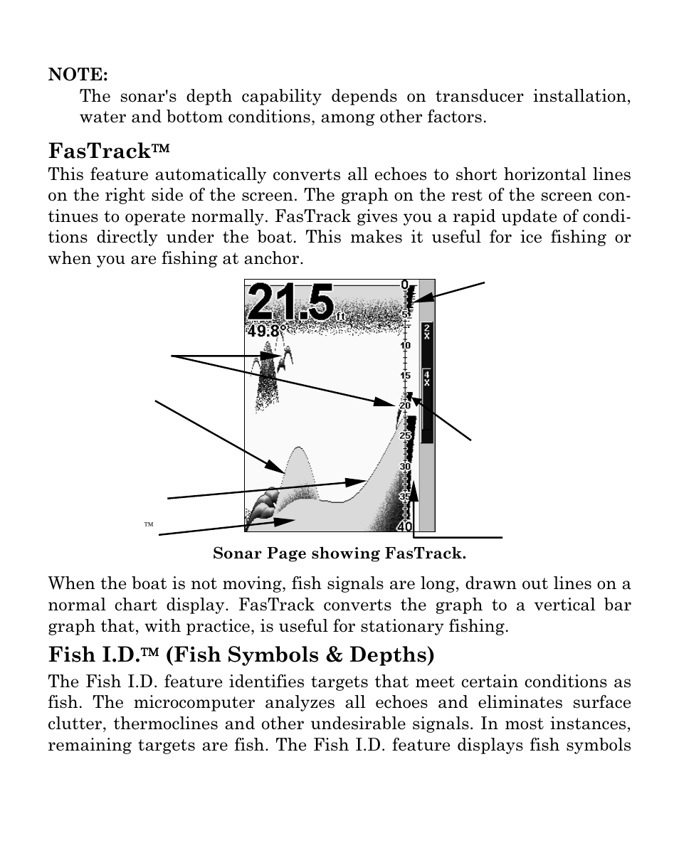 Fastrack, Fish i.d.  (fish symbols & depths) | Eagle Electronics Cuda 250i User Manual | Page 73 / 172