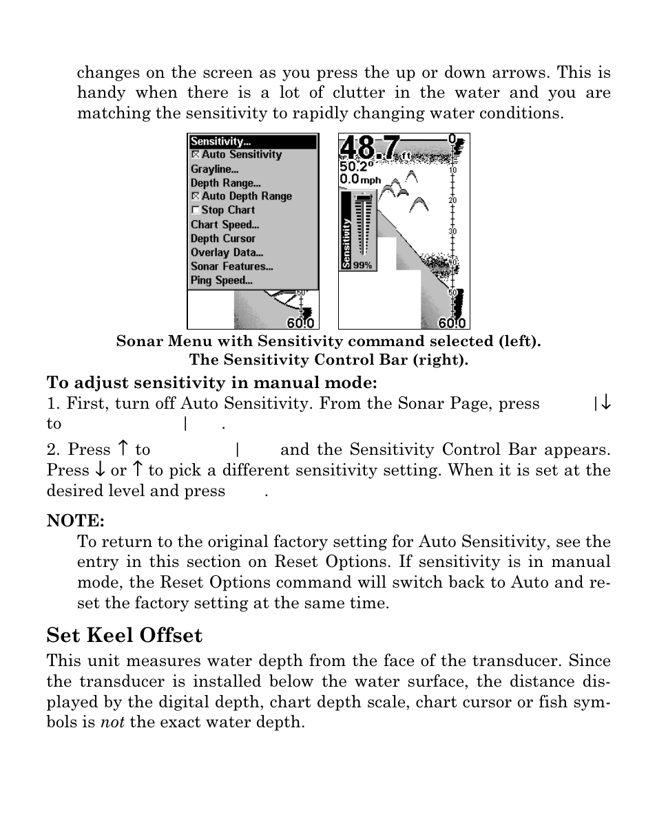 Set keel offset | Eagle Electronics Cuda 250i User Manual | Page 82 / 172