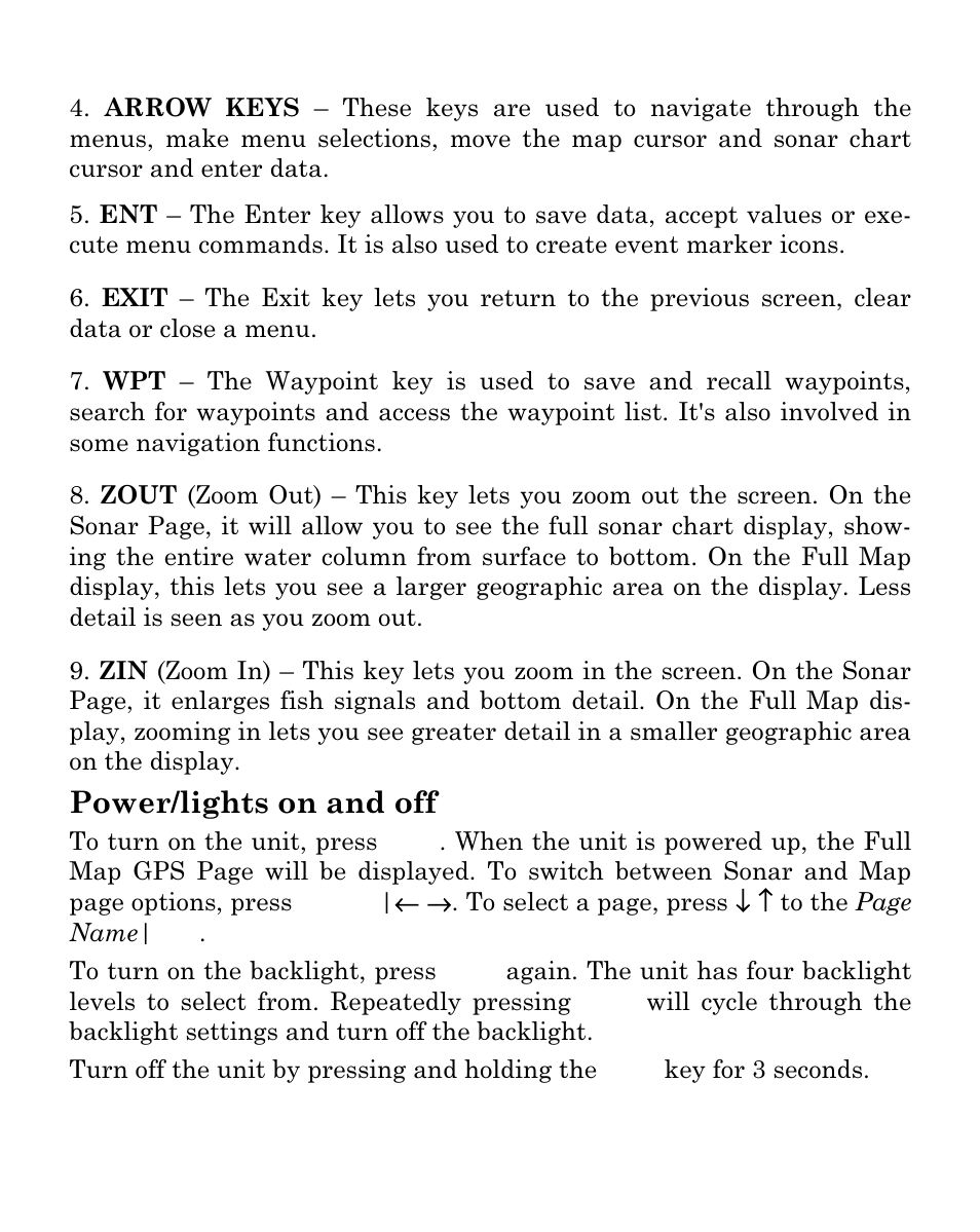 Power/lights on and off | Eagle Electronics Cuda 250i User Manual | Page 96 / 172