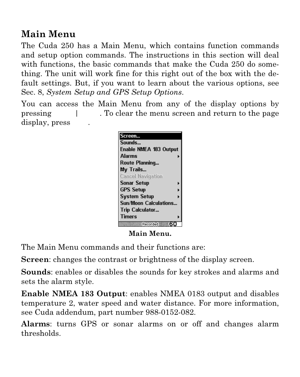 Main menu | Eagle Electronics Cuda 250i User Manual | Page 97 / 172