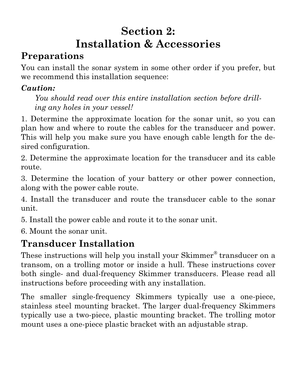 Preparations, Transducer installation | Eagle Electronics FISHMARK 320 User Manual | Page 11 / 92