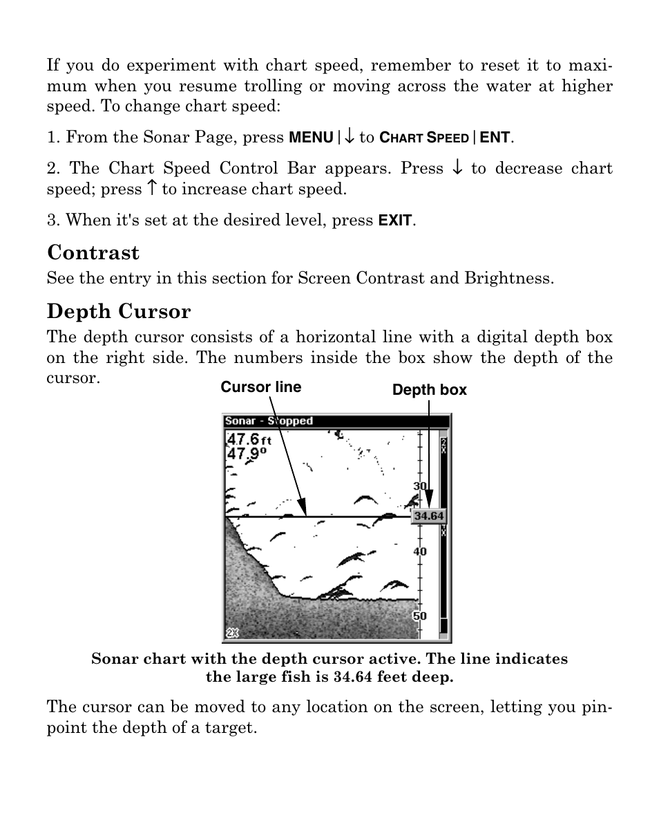 Contrast, Depth cursor | Eagle Electronics FISHMARK 320 User Manual | Page 54 / 92