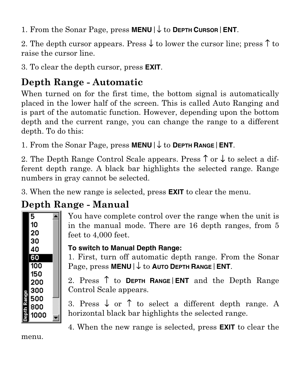 Depth range - automatic, Depth range - manual | Eagle Electronics FISHMARK 320 User Manual | Page 55 / 92