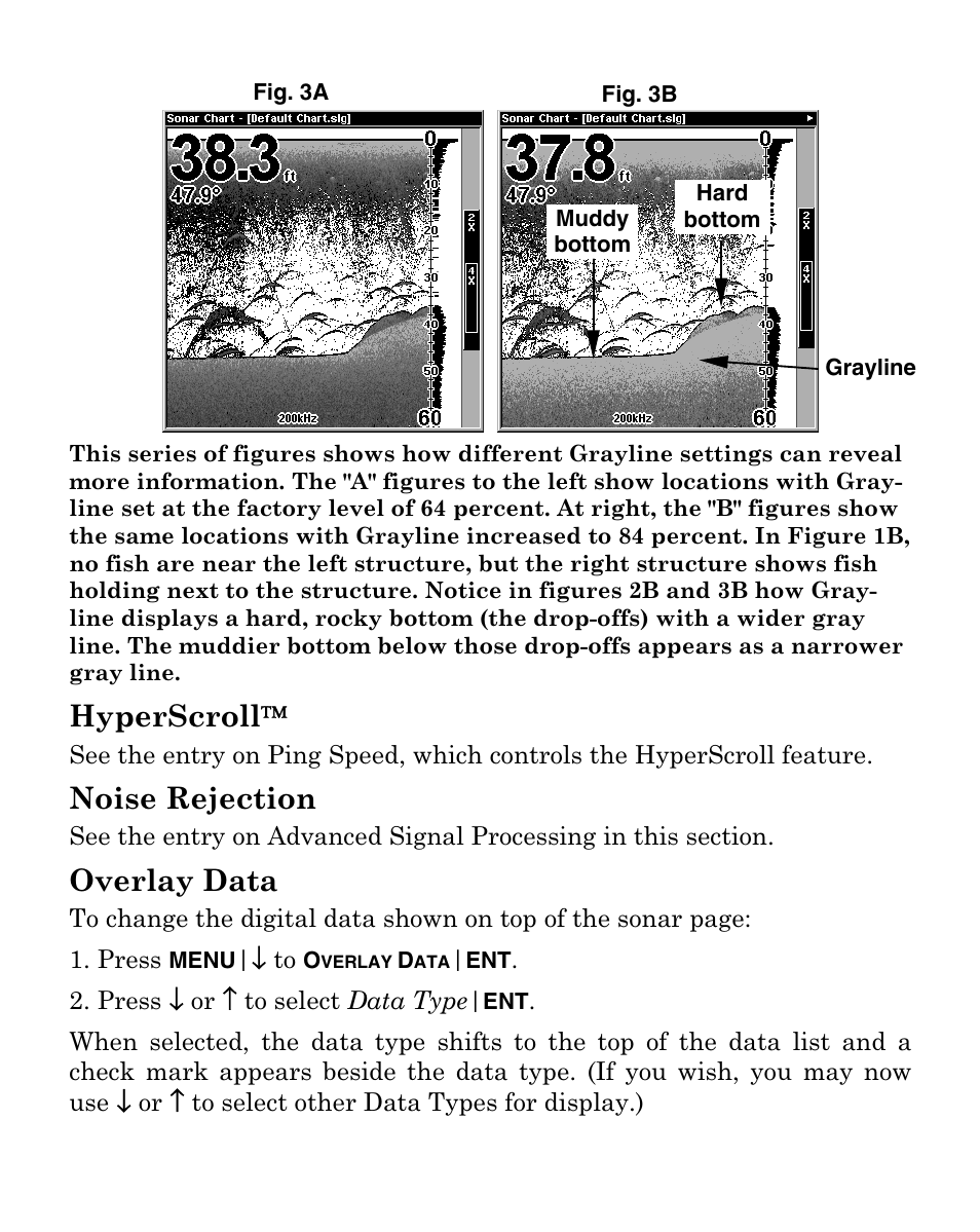 Hyperscroll, Noise rejection, Overlay data | Eagle Electronics FISHMARK 320 User Manual | Page 64 / 92