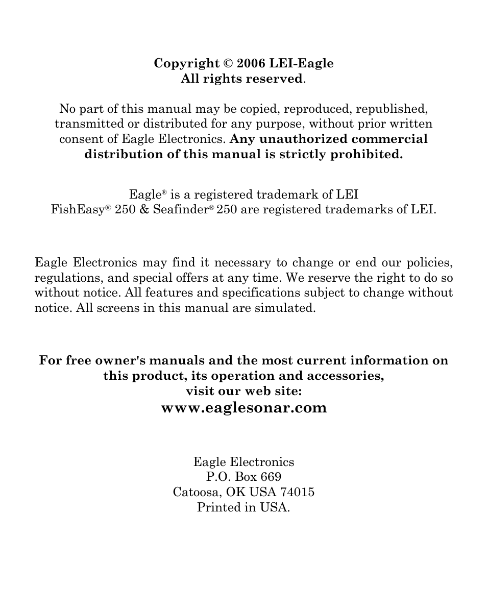 Eagle Electronics SeaFinder 250 DF User Manual | Page 2 / 72