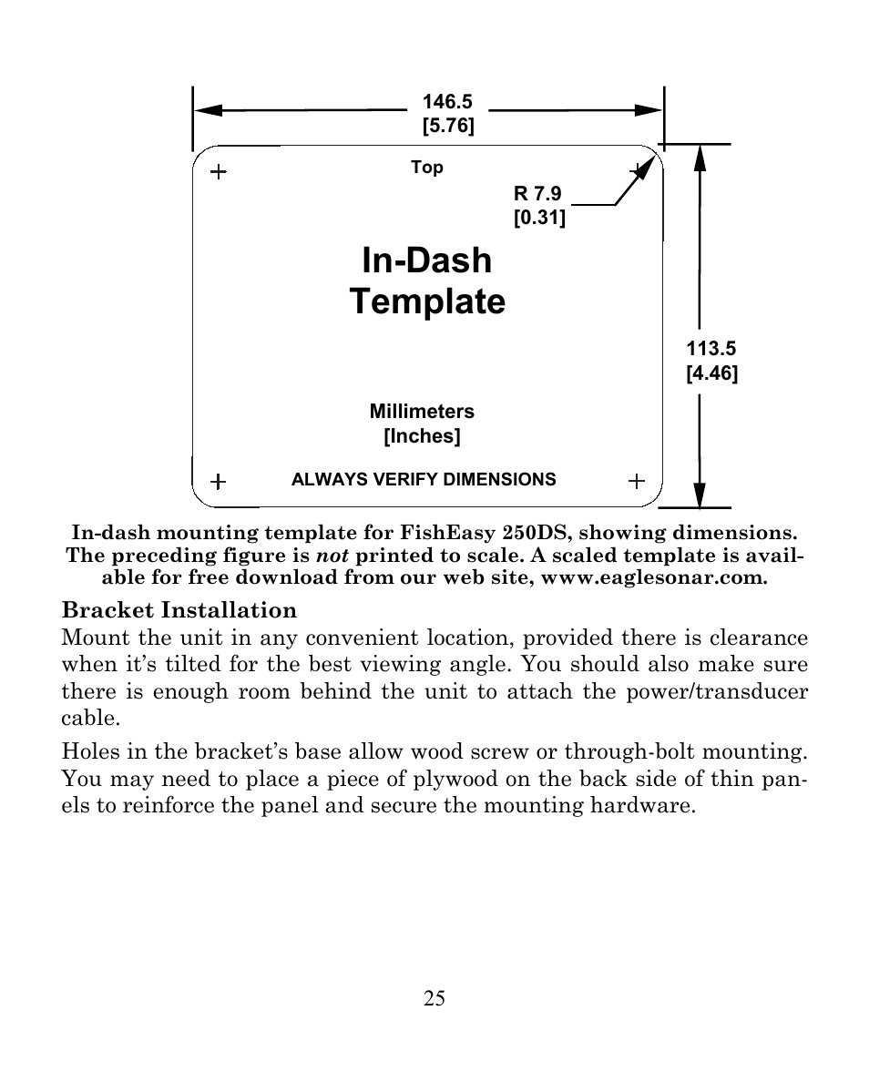 In-dash template | Eagle Electronics SeaFinder 250 DF User Manual | Page 29 / 72