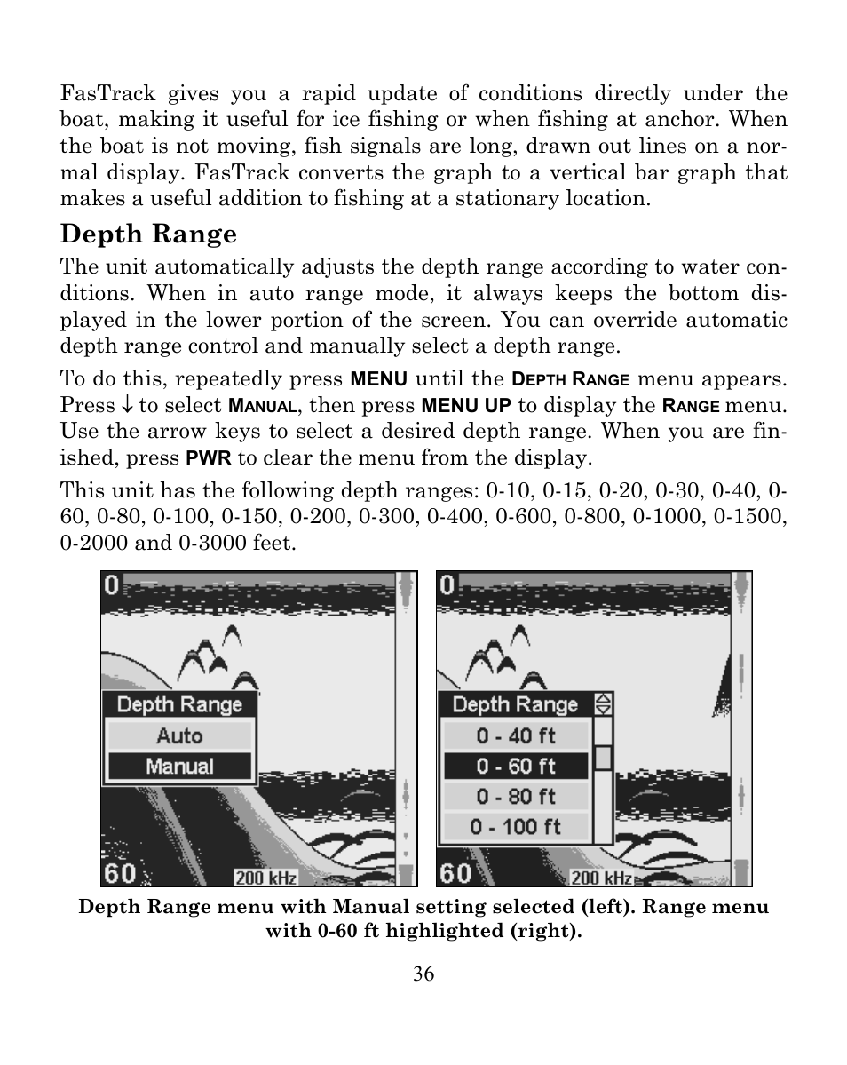 Depth range | Eagle Electronics SeaFinder 250 DF User Manual | Page 40 / 72