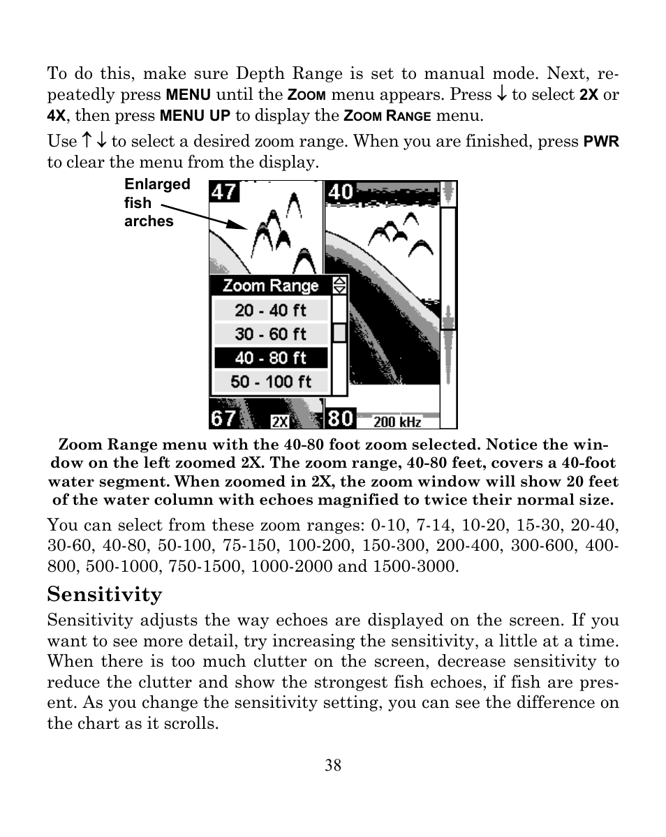 Sensitivity | Eagle Electronics SeaFinder 250 DF User Manual | Page 42 / 72