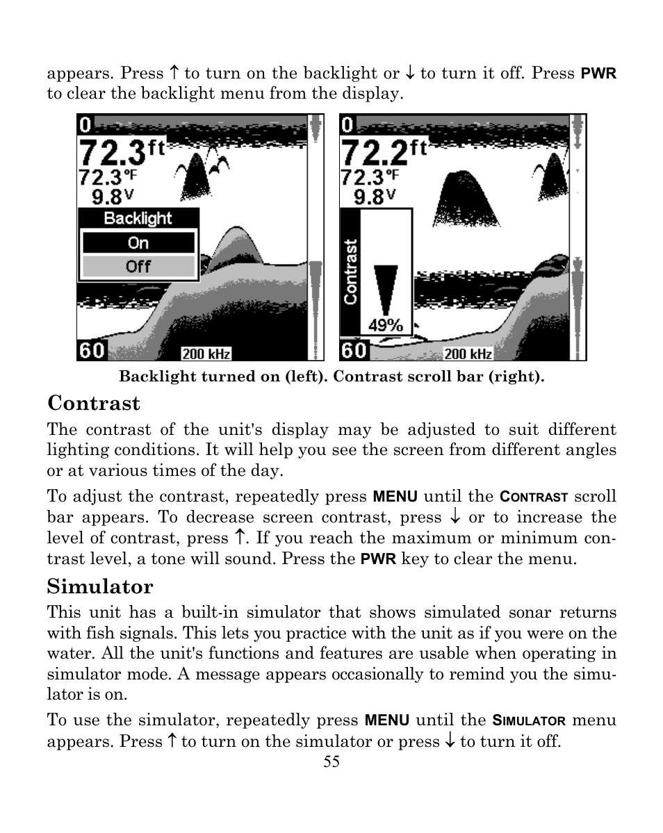 Contrast, Simulator | Eagle Electronics SeaFinder 250 DF User Manual | Page 59 / 72