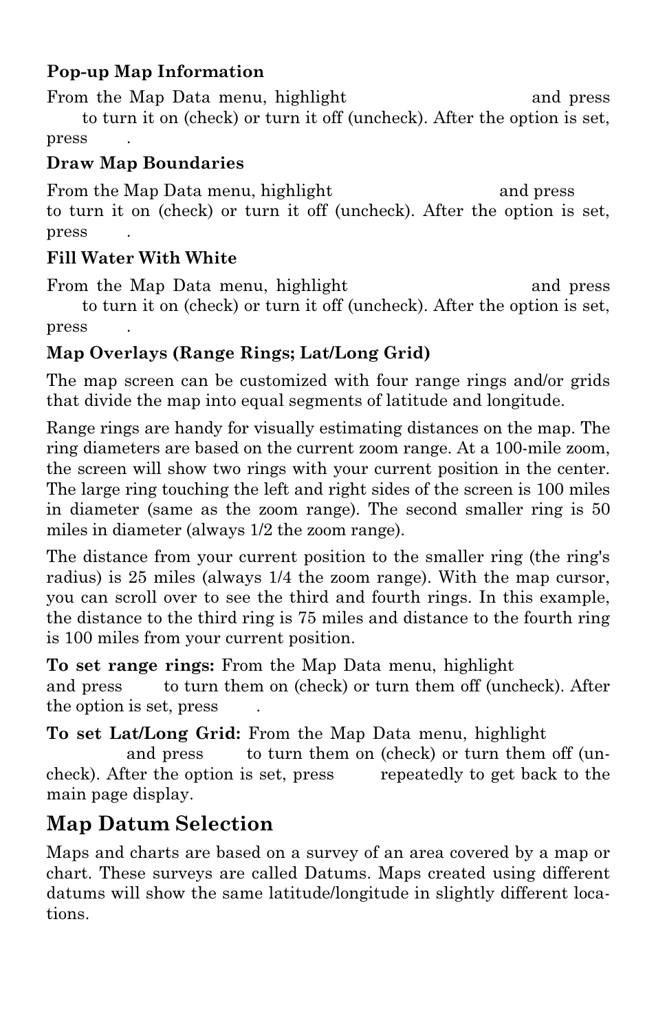 Map datum selection | Eagle Electronics FishElite 642c User Manual | Page 150 / 196