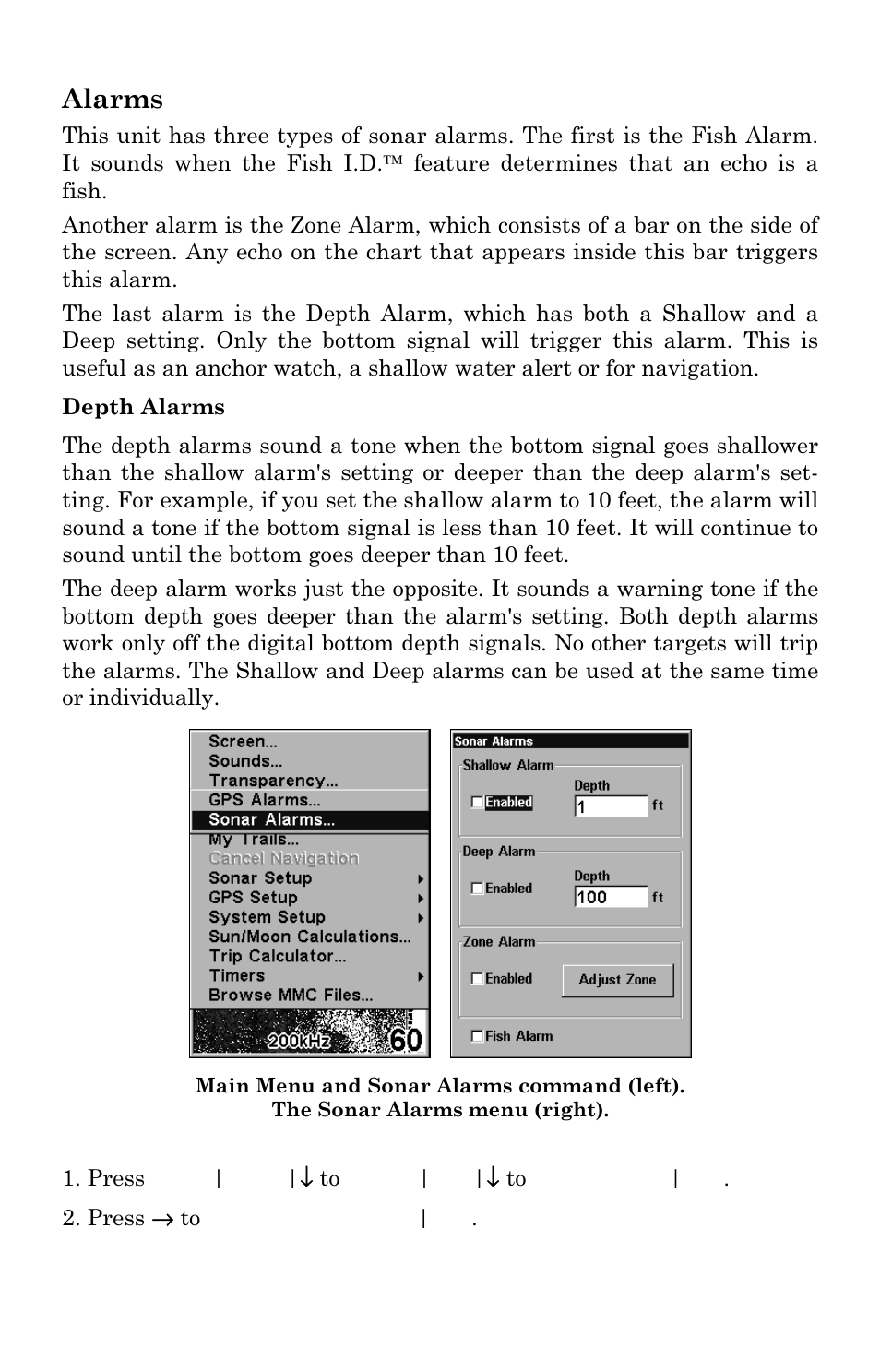 Alarms | Eagle Electronics FishElite 642c User Manual | Page 60 / 196