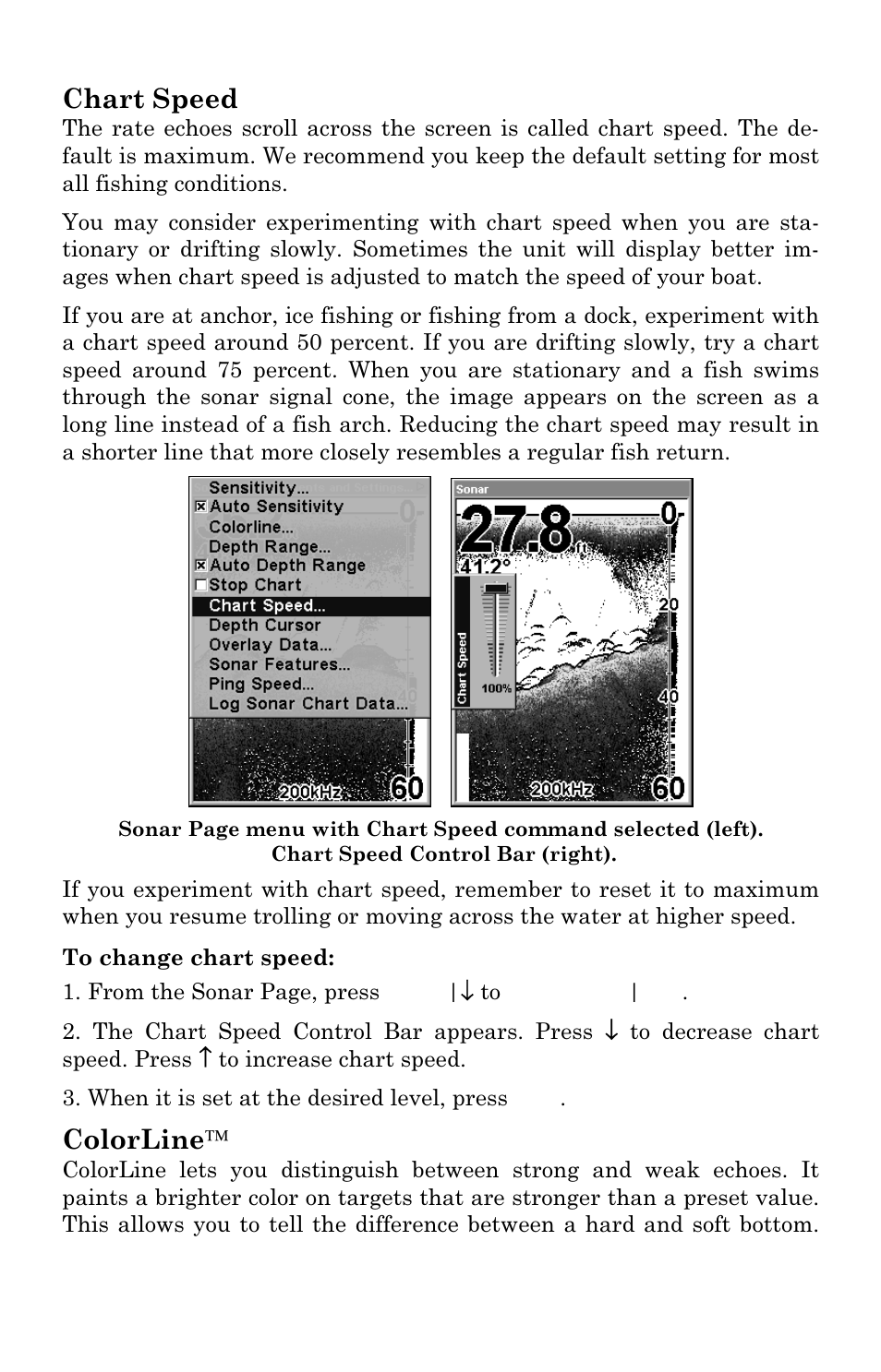 Chart speed, Colorline | Eagle Electronics FishElite 642c User Manual | Page 63 / 196