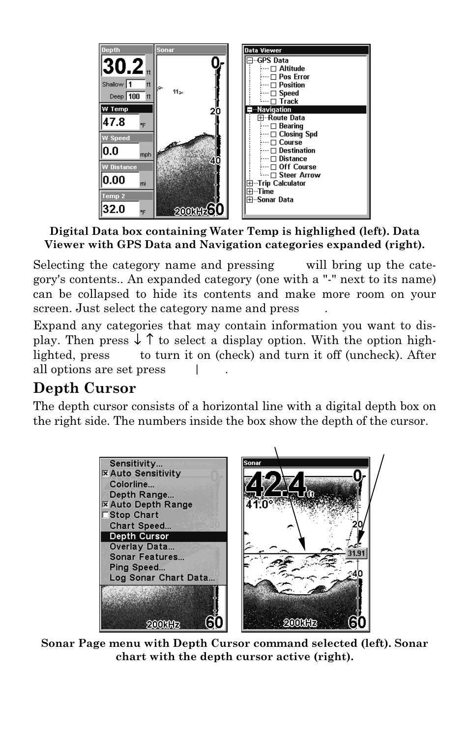 Depth cursor | Eagle Electronics FishElite 642c User Manual | Page 66 / 196