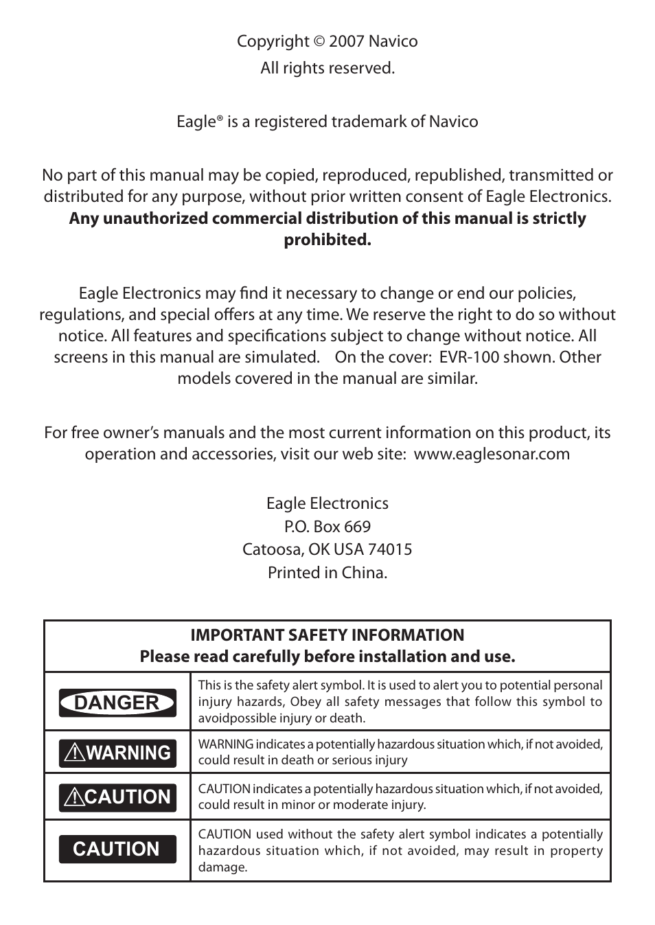 Eagle Electronics EVR-100 User Manual | Page 2 / 32