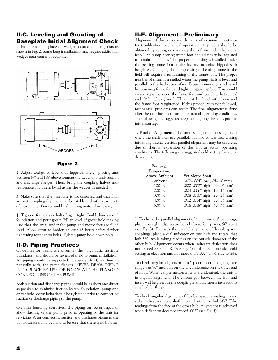 Ii-d. piping practices, Ii-e. alignment—preliminary | Eagle Pump & Compressor A100 ANSI PUMPS User Manual | Page 4 / 16