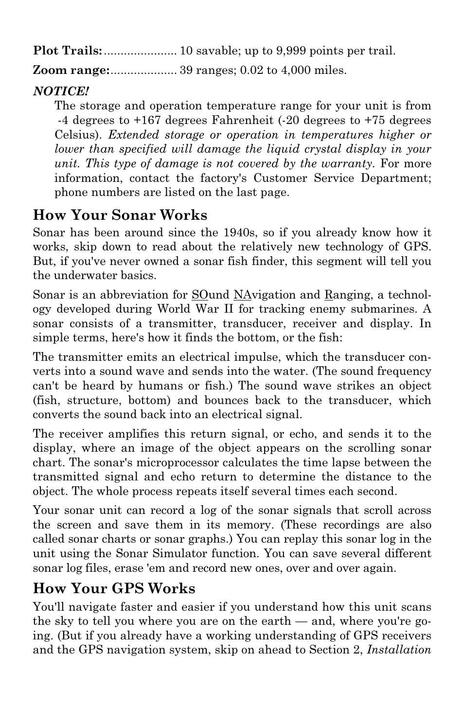 How your sonar works, How your gps works | Eagle Electronics Cuda 240 S/GPS User Manual | Page 10 / 140