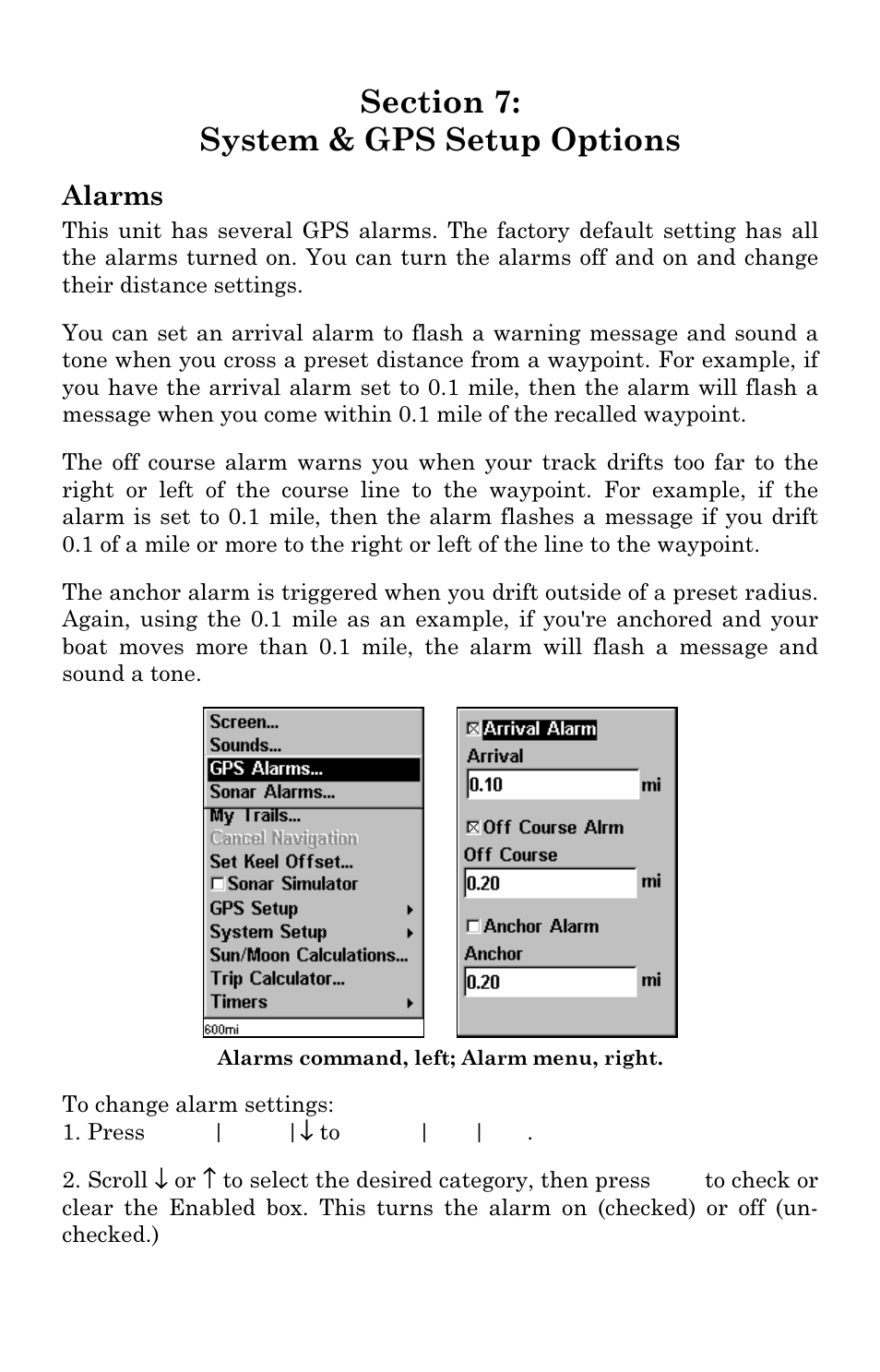 Alarms | Eagle Electronics Cuda 240 S/GPS User Manual | Page 111 / 140