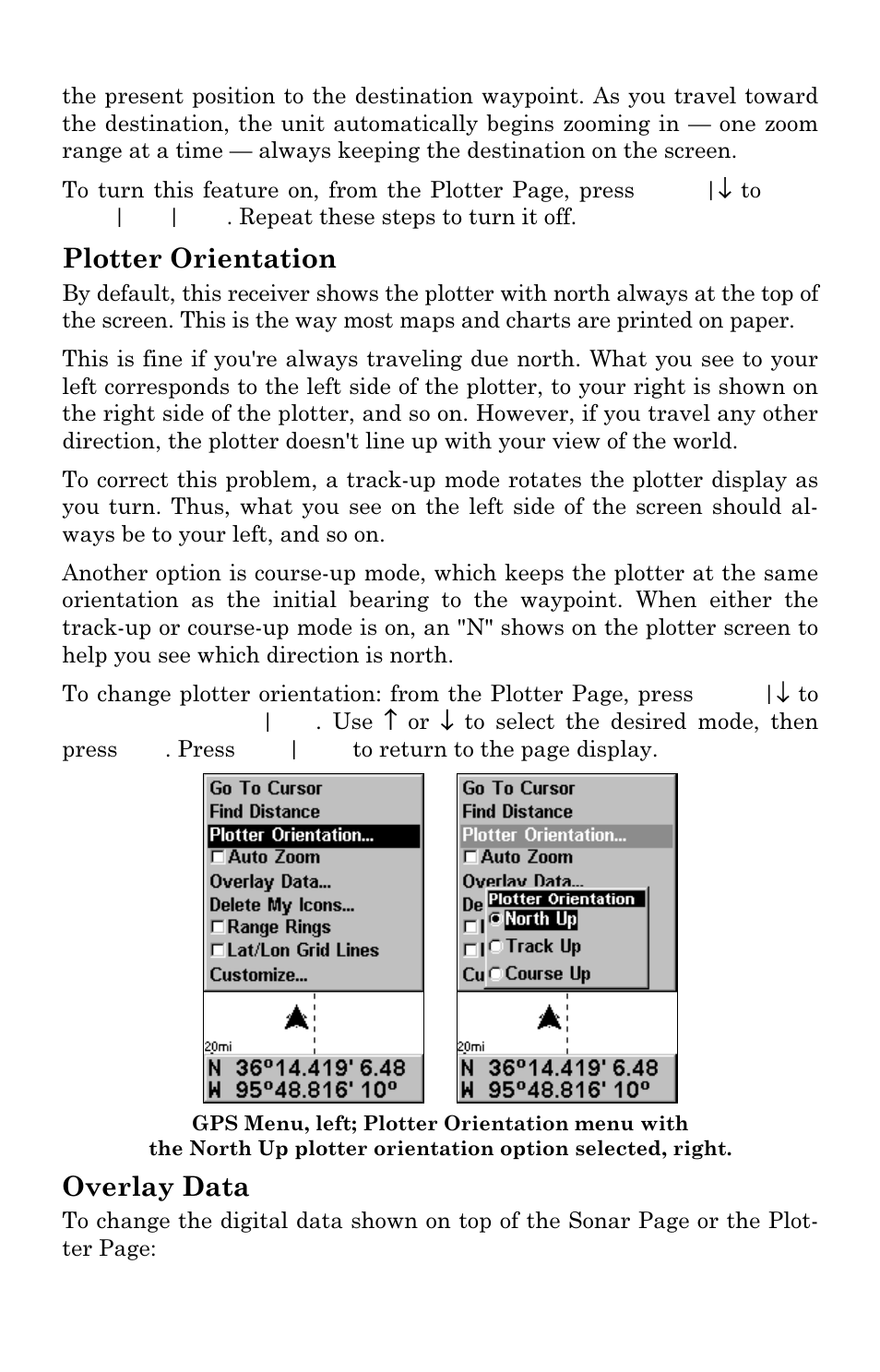 Plotter orientation, Overlay data | Eagle Electronics Cuda 240 S/GPS User Manual | Page 119 / 140