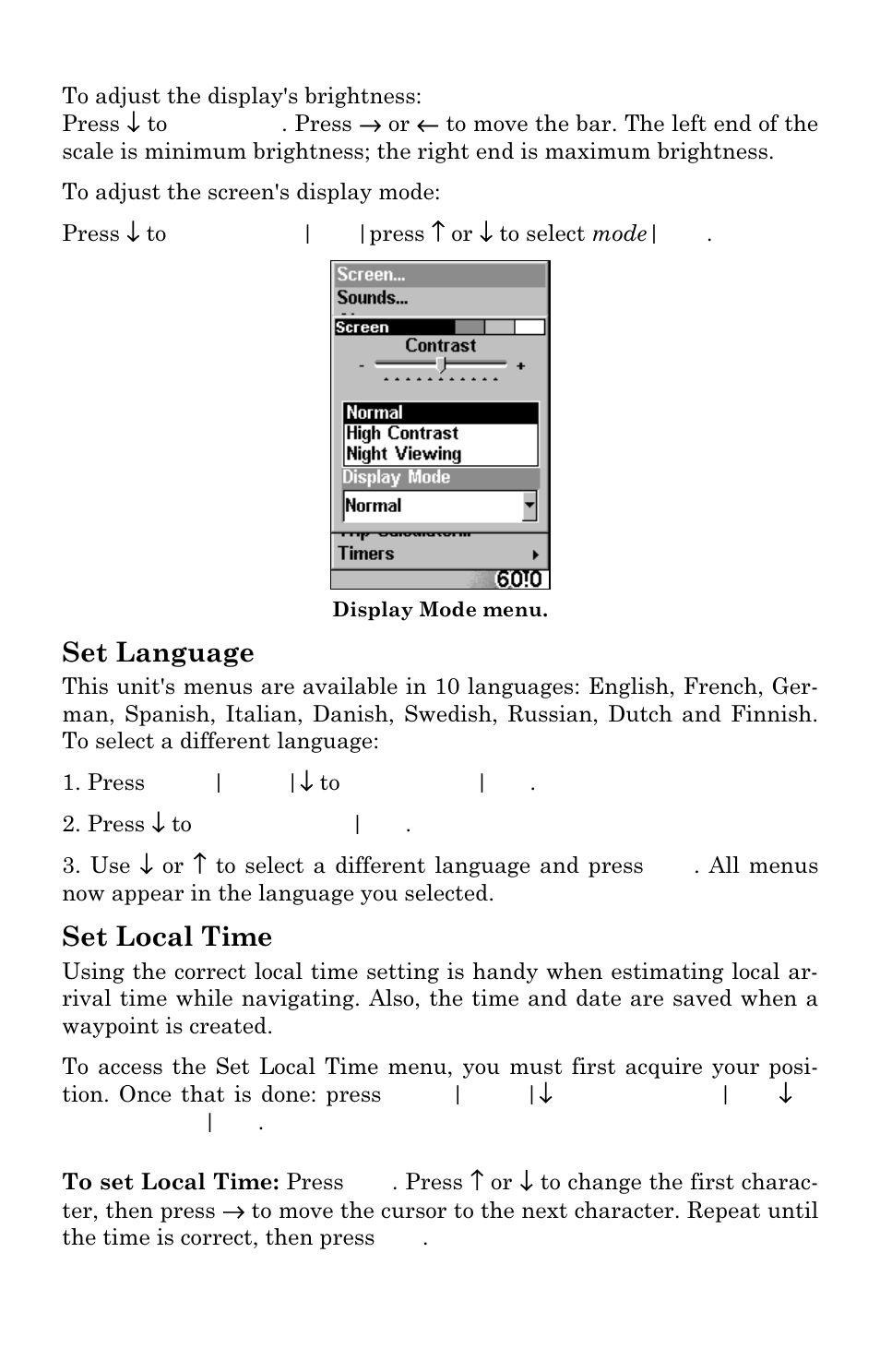 Set language, Set local time | Eagle Electronics Cuda 240 S/GPS User Manual | Page 124 / 140