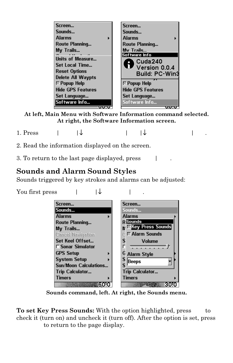 Sounds and alarm sound styles | Eagle Electronics Cuda 240 S/GPS User Manual | Page 126 / 140