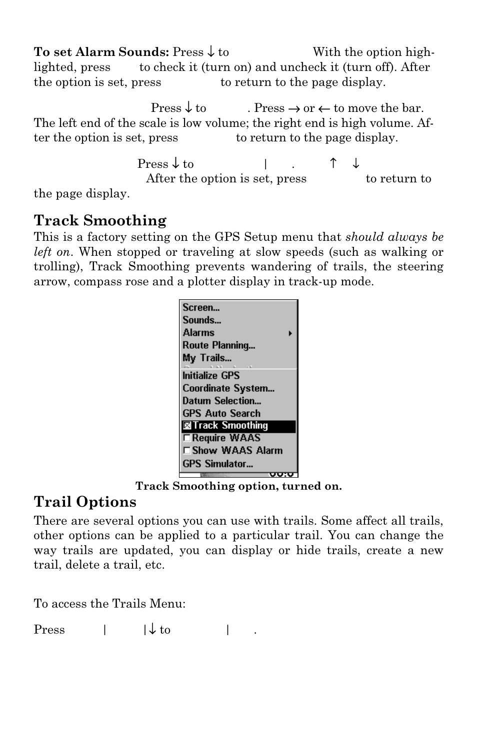 Track smoothing, Trail options | Eagle Electronics Cuda 240 S/GPS User Manual | Page 127 / 140