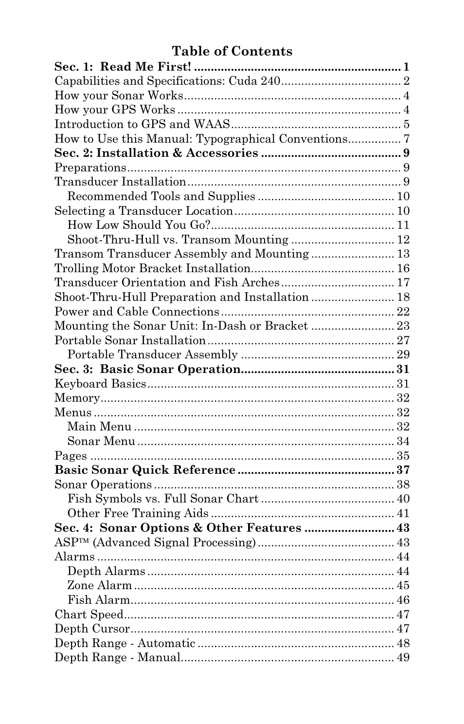 Eagle Electronics Cuda 240 S/GPS User Manual | Page 3 / 140