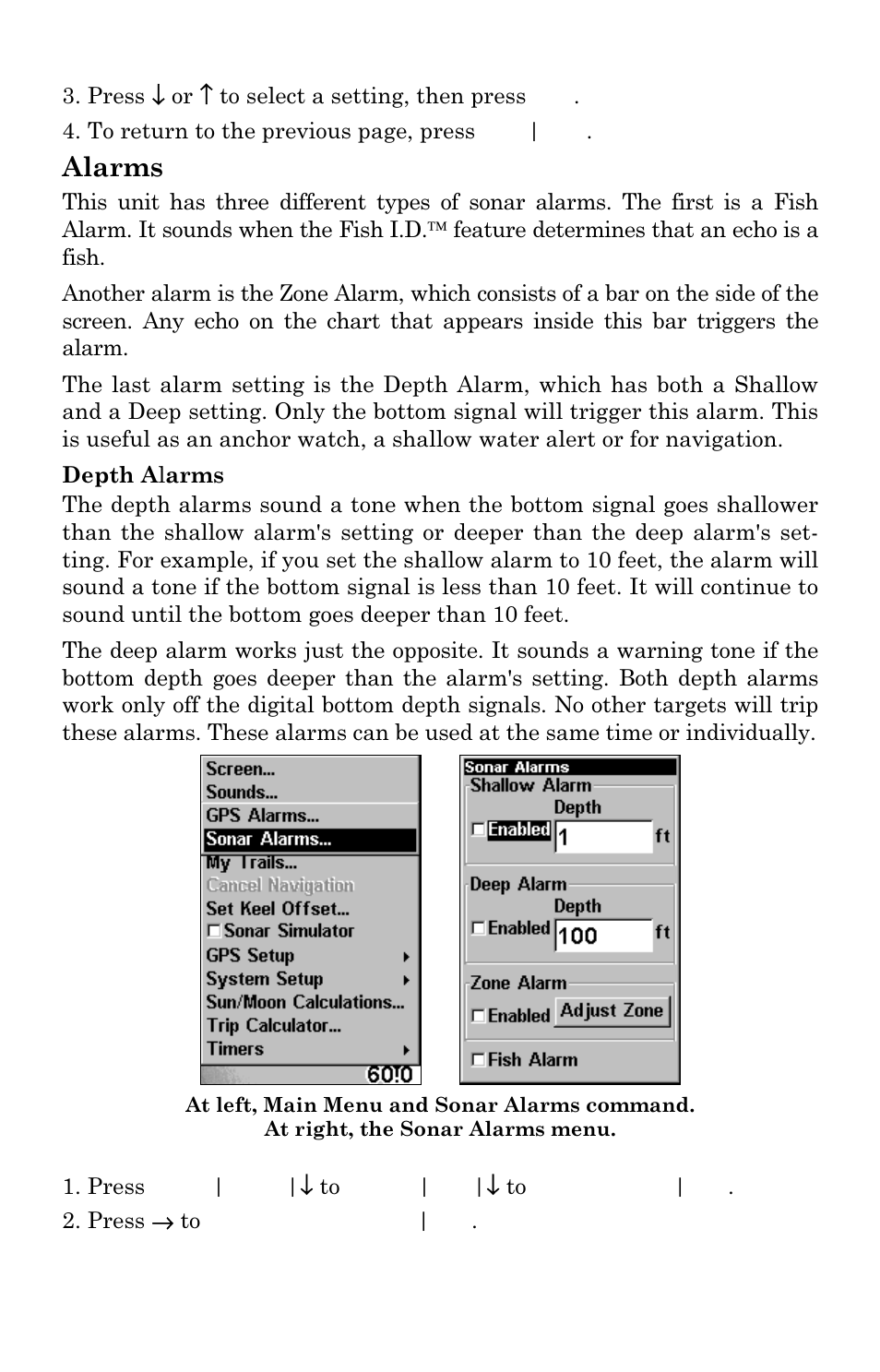 Alarms | Eagle Electronics Cuda 240 S/GPS User Manual | Page 50 / 140