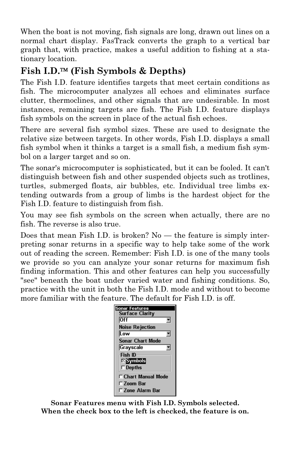 Fish i.d.  (fish symbols & depths) | Eagle Electronics Cuda 240 S/GPS User Manual | Page 56 / 140