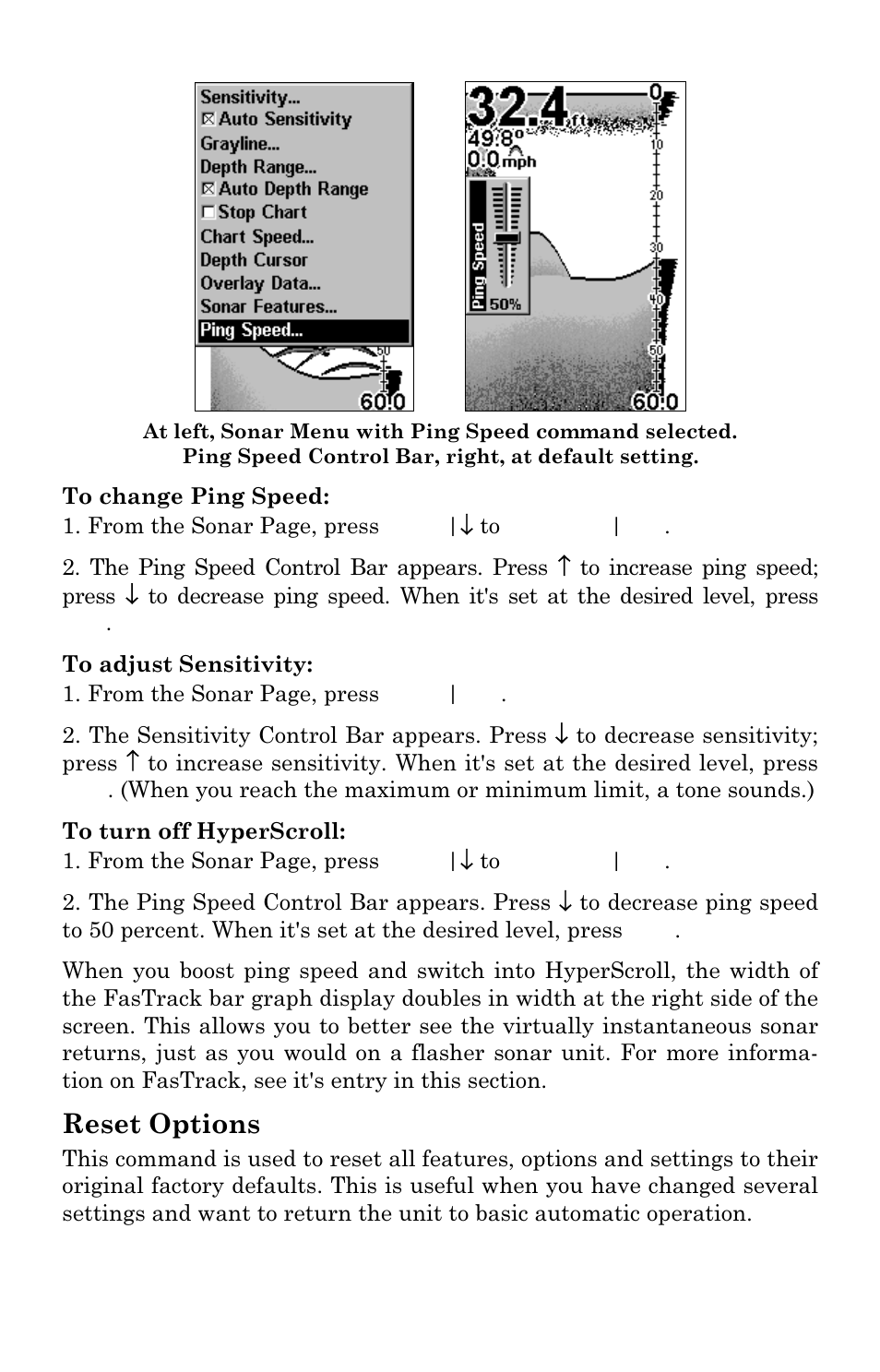 Reset options | Eagle Electronics Cuda 240 S/GPS User Manual | Page 61 / 140