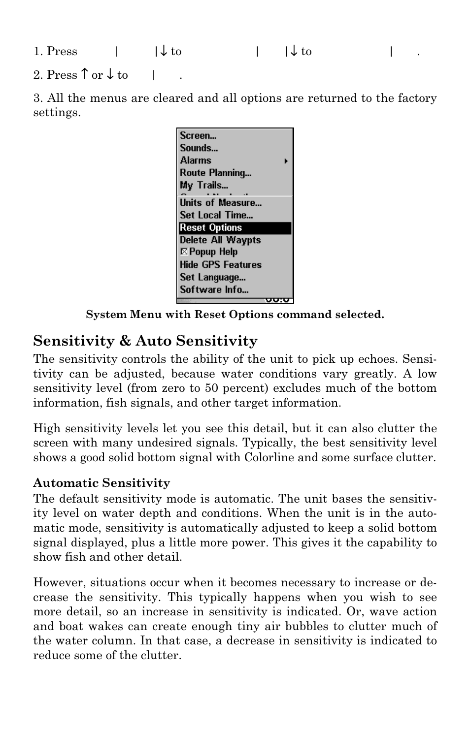 Sensitivity & auto sensitivity | Eagle Electronics Cuda 240 S/GPS User Manual | Page 62 / 140