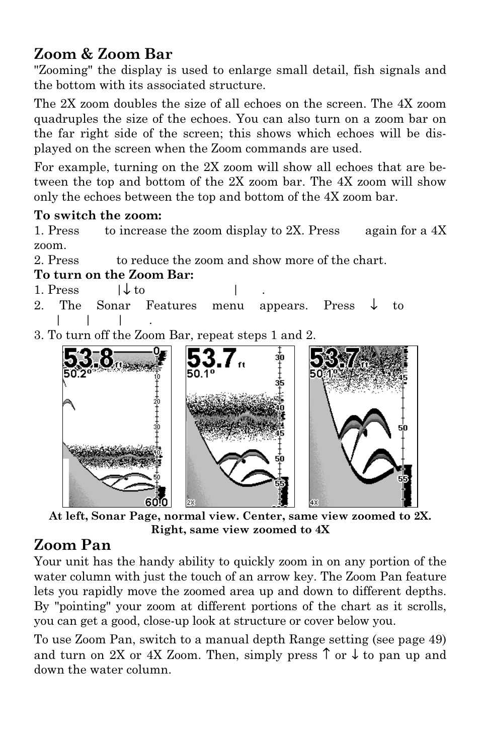 Zoom & zoom bar, Zoom pan | Eagle Electronics Cuda 240 S/GPS User Manual | Page 69 / 140