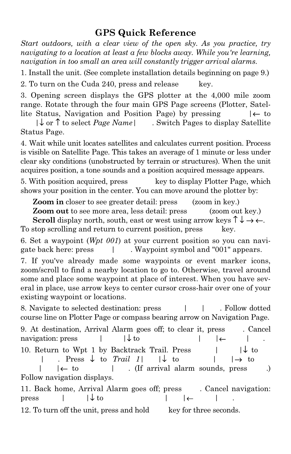 Gps quick reference | Eagle Electronics Cuda 240 S/GPS User Manual | Page 85 / 140