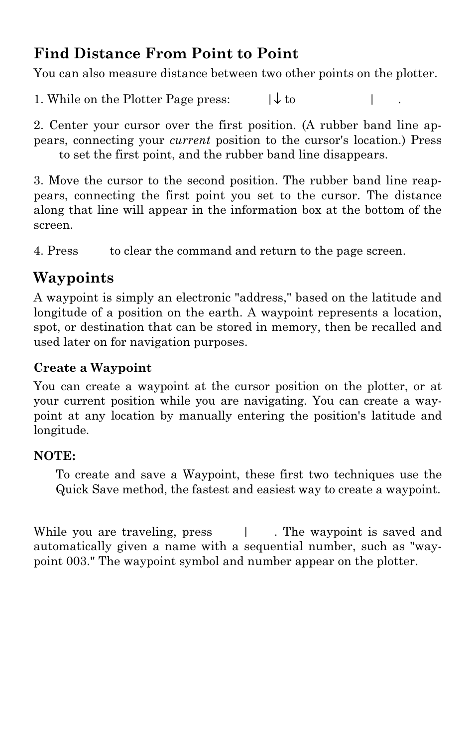 Find distance from point to point, Waypoints | Eagle Electronics Cuda 240 S/GPS User Manual | Page 89 / 140