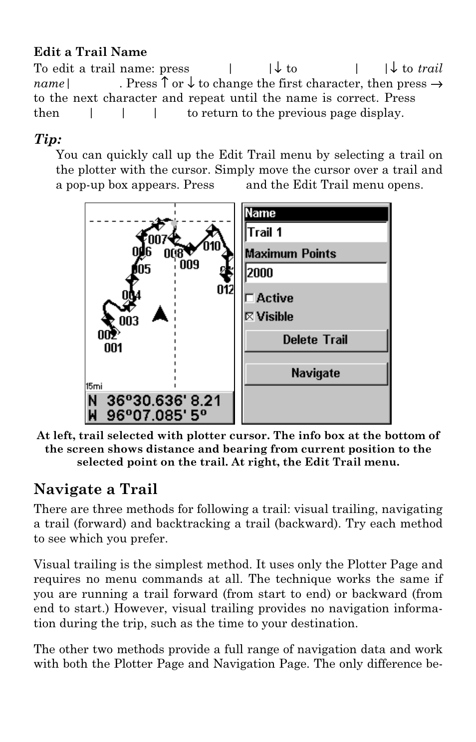 Navigate a trail | Eagle Electronics Cuda 240 S/GPS User Manual | Page 99 / 140