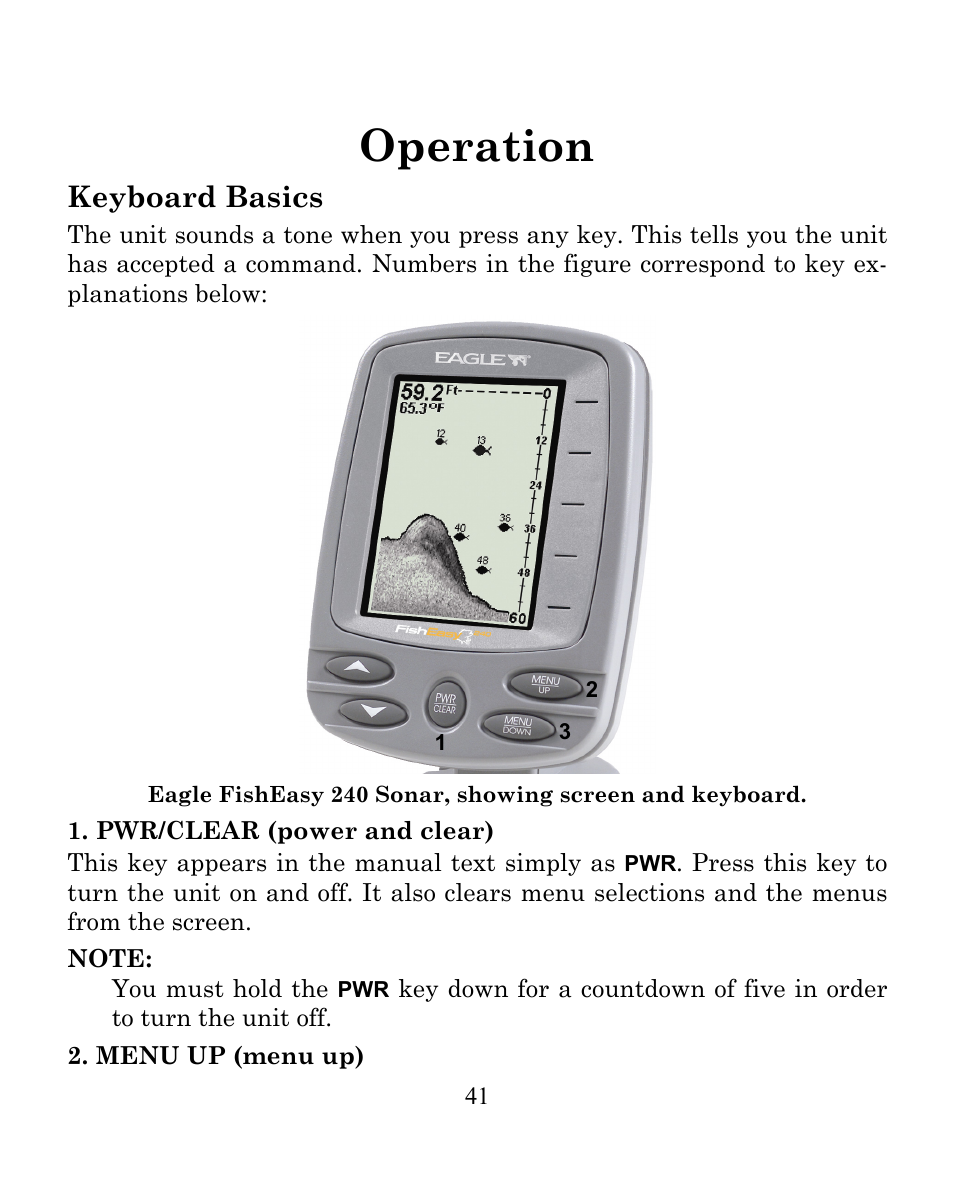 Operation, Keyboard basics | Eagle Electronics FISHEASY 240 User Manual | Page 47 / 92