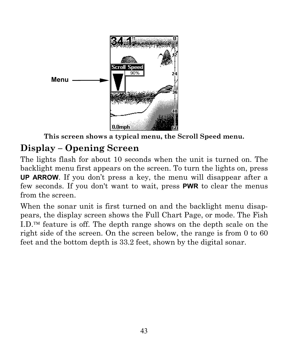 Display – opening screen | Eagle Electronics FISHEASY 240 User Manual | Page 49 / 92