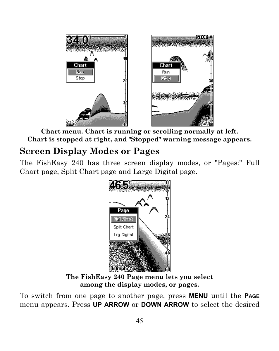 Screen display modes or pages | Eagle Electronics FISHEASY 240 User Manual | Page 51 / 92